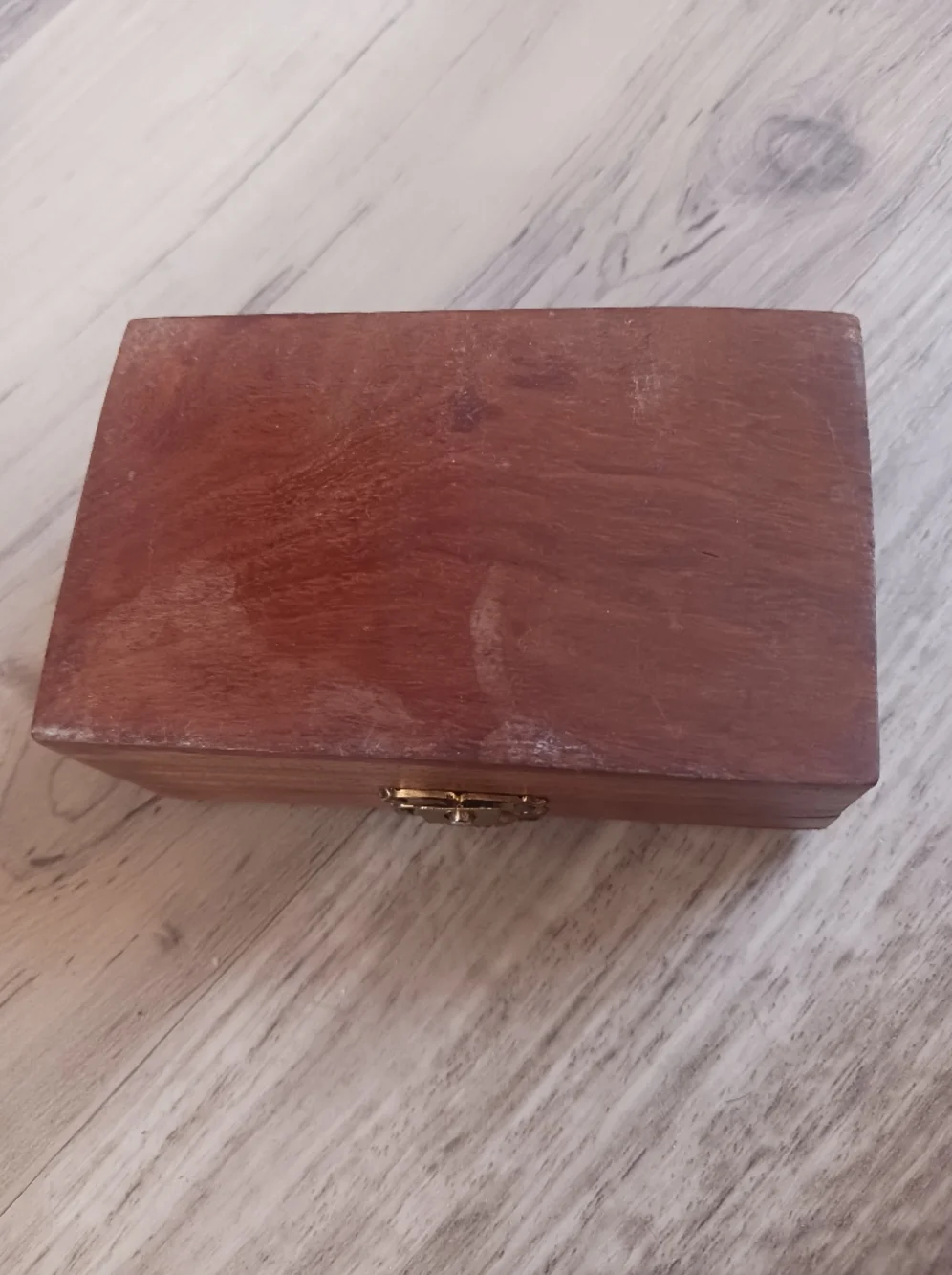 Vintage Hand-Carved Wooden Floral Trinket Box - Brown